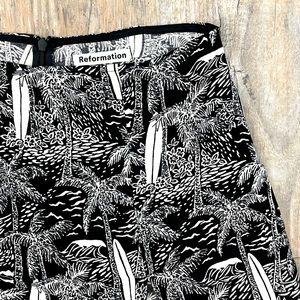 Reformation Margot Skirt in Canal Black and White Surf Pattern